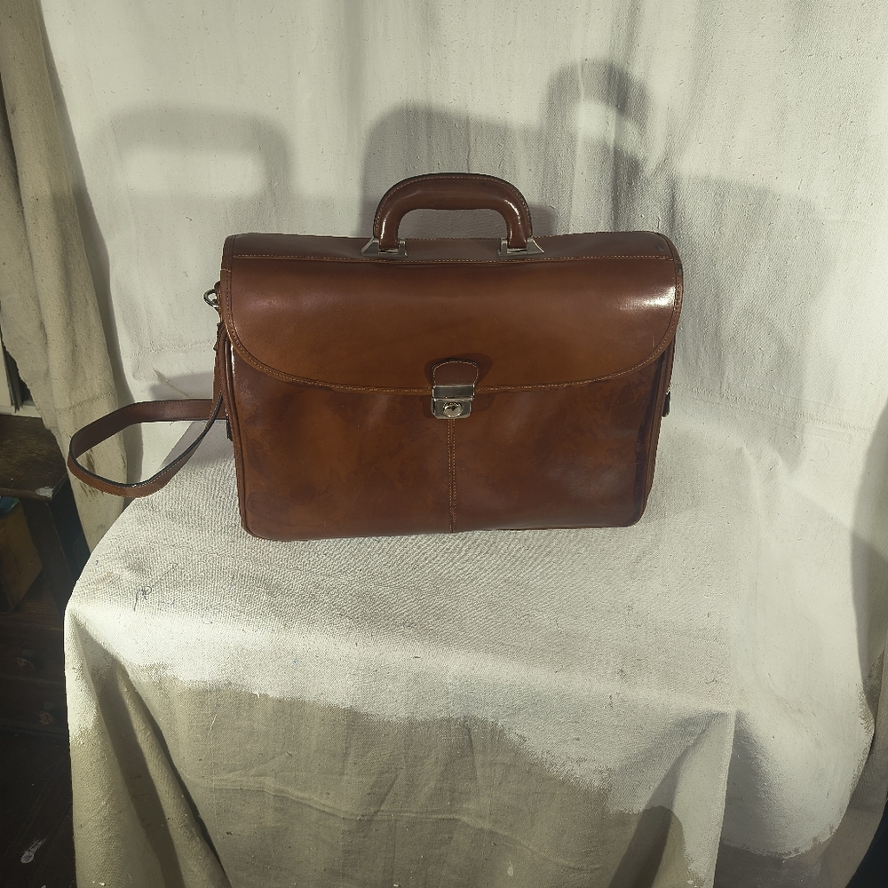 Leather Brown Briefcase / Messenger Bag Vintage 20" X 13" X 10" Tannery West - Picture 4 of 12